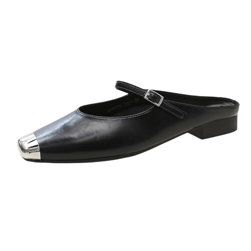 Farbblockierte Zehen-Half-Slip-Sandalen Für Damen, Sommer-Slip-On-Schuhe Mit Flacher Sohle, Französische Riemchen-Sandalen Mit Niedrigem Absatz von TTOUDRY