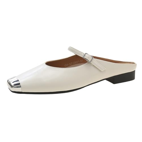 TTOUDRY Farbblockierte Zehen-Half-Slip-Sandalen Für Damen, Sommer-Slip-On-Schuhe Mit Flacher Sohle, Französische Riemchen-Sandalen Mit Niedrigem Absatz von TTOUDRY