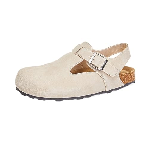 TTOUDRY Flache Sandalen Aus Echtem Leder Mit Zehenkappe Für Damen, Sommer-Retro-Casual-All-Match-Mode-Strandschuhe, Lässige Flache Außensandalen von TTOUDRY