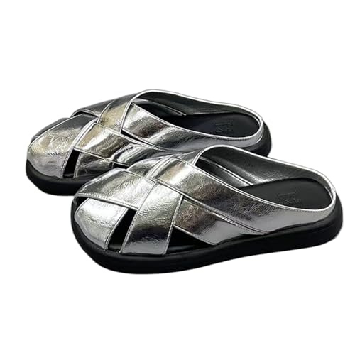 TTOUDRY Silber Geflochtene Hohle Zehen-Halbhausschuhe Für Damen, Sommer-Oberbekleidung, Strand-Römersandalen, Schweinekäfig-Schuhe von TTOUDRY