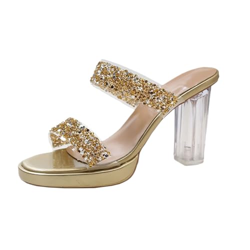 TTOUDRY Sommer Transparente Schuhe Mit Hohen Absätzen, Kristalldicke Absätze, Oberbekleidung, Dünne Glitzernde Strass-Riemensandalen Für Damen von TTOUDRY