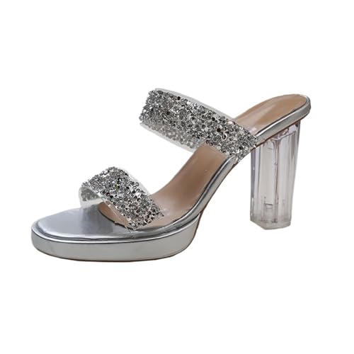 TTOUDRY Sommer Transparente Schuhe Mit Hohen Absätzen, Kristalldicke Absätze, Oberbekleidung, Dünne Glitzernde Strass-Riemensandalen Für Damen von TTOUDRY