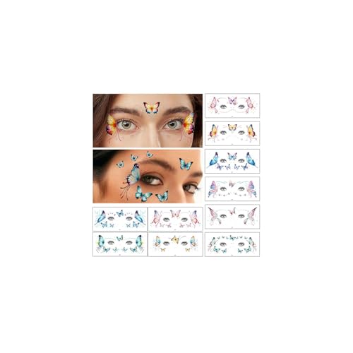 TTPSRY 10 Stück Schmetterling Gesichtstattoos Temporäre Augen Aufkleber Glitzer Makeup Sticker Wasserfest Hautfreundlich Karneval Festival von TTPSRY