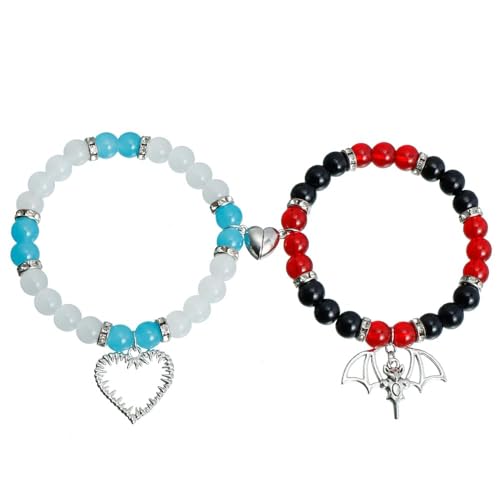 TTPSRY Magnetische Herzform Armband Set Für Paare Kristallperlen Armbänder Liebesarmbänder Mit Anhängern Damen Und Herren Schmuck Freundschaftsarmbänder von TTPSRY