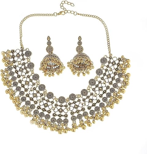 TTPSRY 2 Stück Schmuckset Damen Bohemian Anhänger Ohrringe Halskette Schmuck Set Gold Silber Perlen Boho Ethnisch Mode Schmuck Geschenke Feste Brauchtum Feiertage für Mädchen (Gold) von TTPSRY