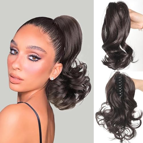 TTPSRY 25cm Perücke Damen Pferdeschwanz Verlängerung Langer Lockiger Pferdeschwanz Clip in Klaue Haarverlängerung Natürlich Aussehendes Synthetisches Haarteil(Schwarzbraun)) von TTPSRY