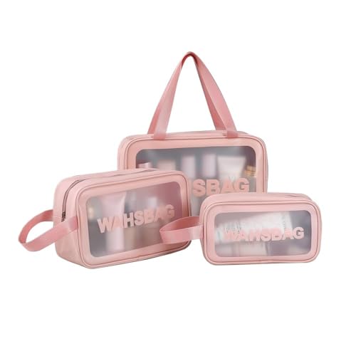 TTPSRY 3 Stück Kulturbeutel Transparent Flugzeug PVC Kosmetiktasche Wasserdicht Tragbare wasserdichte Kulturtasche Handgepäck-Reisezubehör Make-up Tasche für Männer Frauen Kinder Familie（Rosa） von TTPSRY