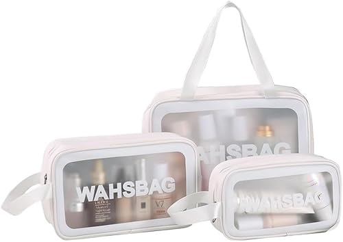 TTPSRY 3 Stück Kulturbeutel Transparent Flugzeug PVC Kosmetiktasche Wasserdicht Tragbare wasserdichte Kulturtasche Handgepäck-Reisezubehör Make-up Tasche für Männer Frauen Kinder Familie（Weiß） von TTPSRY