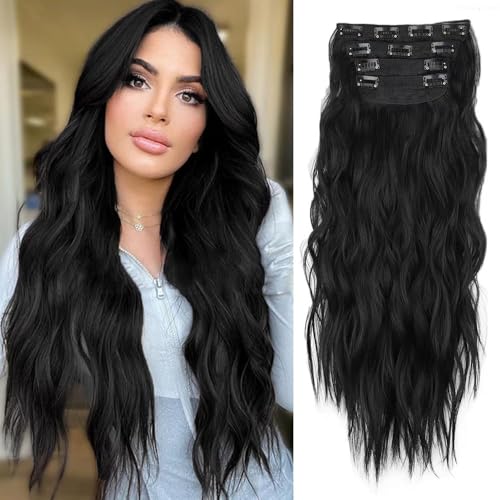 TTPSRY 4 PCS Clip in Extensions 21 Zoll Lange Wellige Clip in Haarverlängerungen Dickes Natürliches Weiches Synthetisches Unsichtbarem Haarteil Für Damen Frauen（#1） von TTPSRY