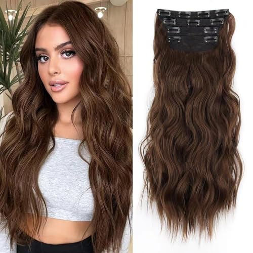 TTPSRY 4 PCS Clip in Extensions 21 Zoll Lange Wellige Clip in Haarverlängerungen Dickes Natürliches Weiches Synthetisches Unsichtbarem Haarteil Für Damen Frauen（#2） von TTPSRY