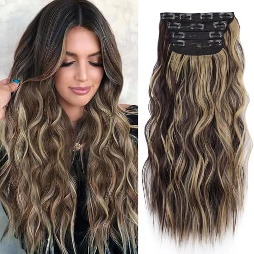 TTPSRY 4 PCS Clip in Extensions 21 Zoll Lange Wellige Clip in Haarverlängerungen Dickes Natürliches Weiches Synthetisches Unsichtbarem Haarteil Für Damen Frauen（#3） von TTPSRY