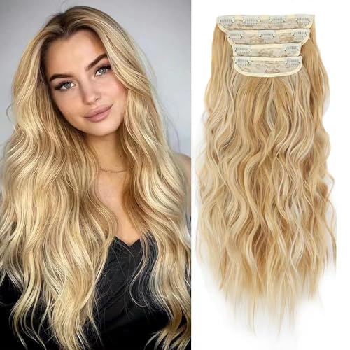 TTPSRY 4 PCS Clip in Extensions 21 Zoll Lange Wellige Clip in Haarverlängerungen Dickes Natürliches Weiches Synthetisches Unsichtbarem Haarteil Für Damen Frauen（#4） von TTPSRY