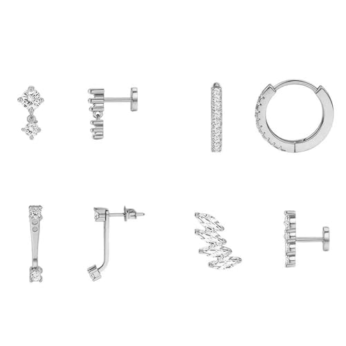 TTPSRY 4 Stück Ohrringe Set Creolen Kristall Ohrstecker Zirkonia Schmuck Damen Huggie Earrings Klassisch Elegant Minimalistisch Ohrschmuck von TTPSRY