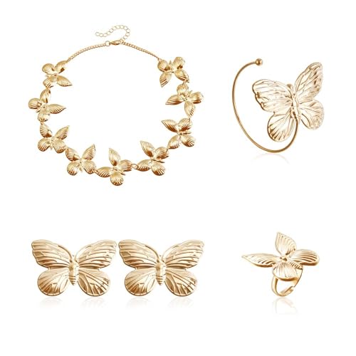 TTPSRY Schmetterling Schmuckset Halskette Armband Ring Ohrringe Damen Schmuck Kollektion Elegante Accessoires von TTPSRY