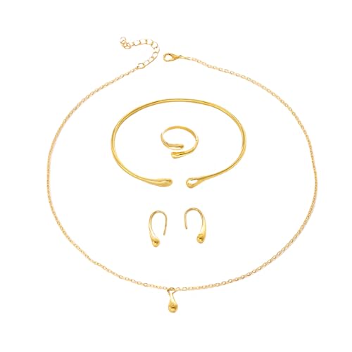 TTPSRY 4 Stück schmuck Set Damen Mädchen Teardrop-förmiges Schmuckset mit superfeiner Linie Halskette Tropfen Anhänger Ohrringe Ring Armband Set Verstellbarer Schmuck von TTPSRY