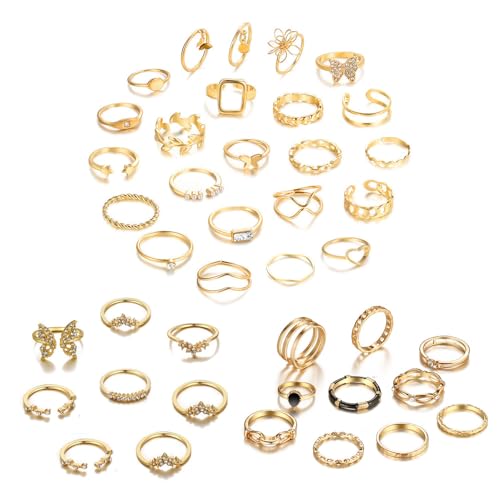 TTPSRY 41 Stück Frauen Ringe Gold Vintage Ringe Stapelbare Strass Ring Schmetterlings Gewölbte Offene Ringe Trendy Größe Gemischt Ringe Daumenring für Frauen Mädchen von TTPSRY