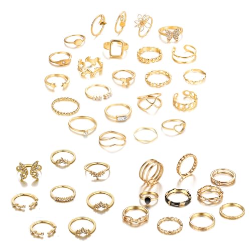 TTPSRY 41 Stück Vintage Gold Knöchelringe stapelbare Strassringe Gold Finger Ringe Set für Frauen von TTPSRY