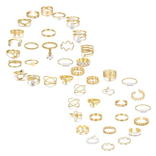 TTPSRY 43 Stück Frauen Ringe Böhmische Ringe Vintage Gold Ringe Set Stapelbare Trendy Ringe Größe Gemischt Ringe Daumenring für Frauen Mädchen Modeschmuck von TTPSRY