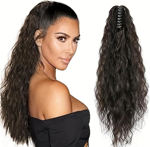 TTPSRY 50cm Perücke Damen Haarteil mit Klammer Echthaar Ponytail Extension Voluminöser Pferdeschwanz Ideal für Haarverlängerung und Styling(Dunkelbraun) von TTPSRY