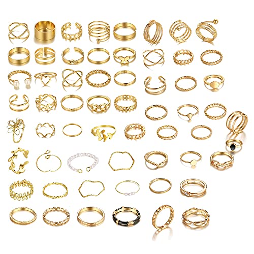 TTPSRY 60 Stücke Gold Knöchel Ringe Set für Damen Stapelbare Ringe Fingerringe Boho Vintage Midi Knuckle Ring Minimalistisch von TTPSRY