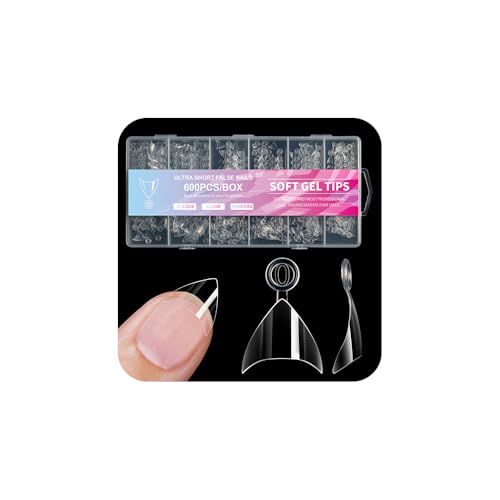 TTPSRY 600 Stück Transparente Nagelspitzen Ultra-Kurz Kein Feilen Notwendig Super Dünn Unsichtbar Perfekt für DIY Maniküre Salon Frauen Mädchen von TTPSRY