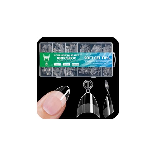 TTPSRY 600 Stück Transparente Nagelspitzen Ultra-Kurz Kein Feilen Notwendig Super Dünn Unsichtbar Perfekt für DIY Maniküre Salon Frauen Mädchen von TTPSRY