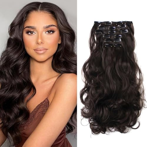 TTPSRY 7 PCS Clip in Extensions Echthaar Natürliche Wellen Haarverlängerung 20 Zoll Gewellt Lang Clip Haar Extensions Synthetik Haarextension Clips Haarteile für Damen Frauen（#3） von TTPSRY