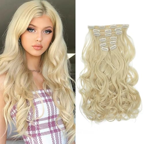 TTPSRY 7 PCS Clip in Extensions Echthaar Natürliche Wellen Haarverlängerung 20 Zoll Gewellt Lang Clip Haar Extensions Synthetik Haarextension Clips Haarteile für Damen Frauen（#4） von TTPSRY