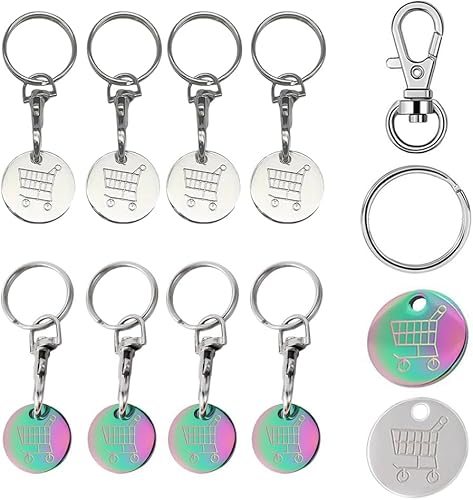 TTPSRY 8 Stück Einkaufswagen Chip Schlüsselanhänger Set Metall Rund Münzhalter Karabiner Schlüsselring Einkaufschip von TTPSRY