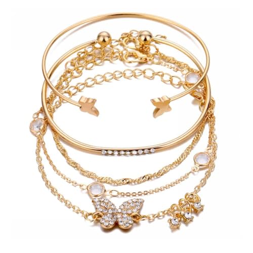 TTPSRY 4 Stück Schmetterling Armband Set Kristall Armreif Kette Mehrschichtig Damenarmband Schmuckset Elegant von TTPSRY