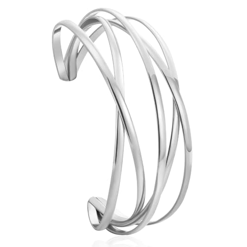 TTPSRY Gekreuztes Mehrschichtiges Armreif Armband Manschette Schmuck Damen Accessoire Silberton Elegant Minimalistisch Handgefertigt von TTPSRY