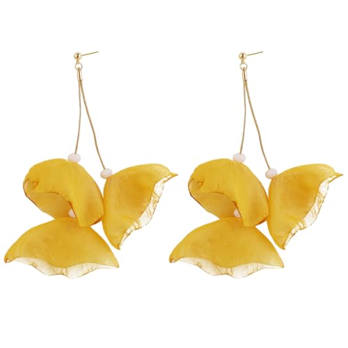 TTPSRY Blütenblatt Ohrringe Stoff Blumen Ohrhänger Textil Schmuck Damen Tropfen Ohrstecker Lang Hängend Leicht von TTPSRY