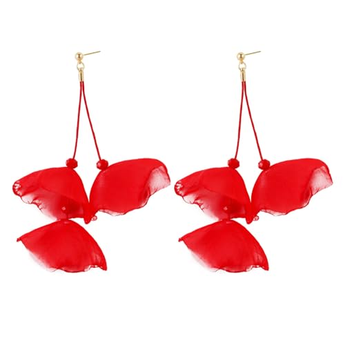 TTPSRY Blütenblatt Ohrringe Stoff Blumen Ohrhänger Textil Schmuck Damen Tropfen Ohrstecker Lang Hängend Leicht von TTPSRY