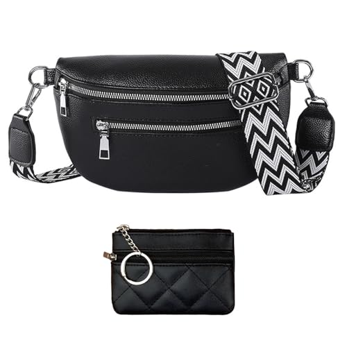 TTPSRY Crossbody Bag Damen mit Münzgeldbeutel Leder Bauchtasche Gurt Mittelgroße Crossbag mit Breitem Wechselgurt Gürteltasche für Festival Reise Alltag von TTPSRY