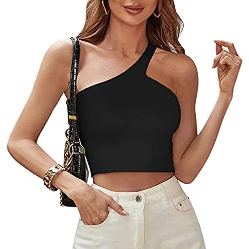 TTPSRY Tank Top Damen Oneshoulder Asymmetrisch Crop Top Ärmellos Elegant Basic Tops Sommer Trägertop Neckholder Oberteile Spaghettiträger Shirt Sport Achselshirt Weste von TTPSRY
