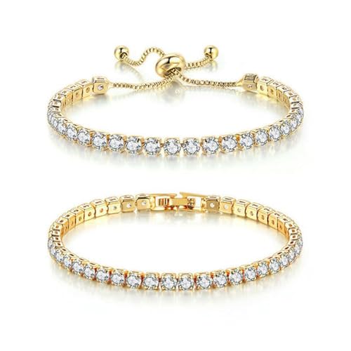 TTPSRY Tennis Armband Set Kristall Armkette Verstellbar Damen Schmuck Silber Glänzend Armschmuck Elegant von TTPSRY