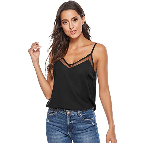 TTPSRY Tank Top Damen Spaghettiträger Vausschnitt Tops Sommer Ärmellos Trägertop Basic Tops Elegant Neckholder Trägershirt Weste Ärmelloses Shirt Achselshirts Oberteile für Alltag Freizeit von TTPSRY