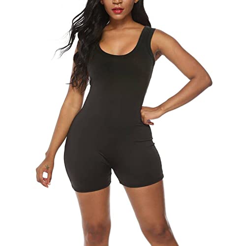 TTPSRY Damen Jumpsuit Kurz Sexy One Piece Bodysuit Sommer Overall Einteiler Hosenanzug Sport Playsuit Workout Tank Tops (Schwarz/L) von TTPSRY