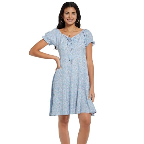 TTPSRY Damen Sommerkleid Kurzarm Blumenkleid Floral Kurze Tunika Kleid High Waist Volantkleider Rüschensaum Freizeitkleider Wickelkleid Boho Strandkleider Minikleid von TTPSRY