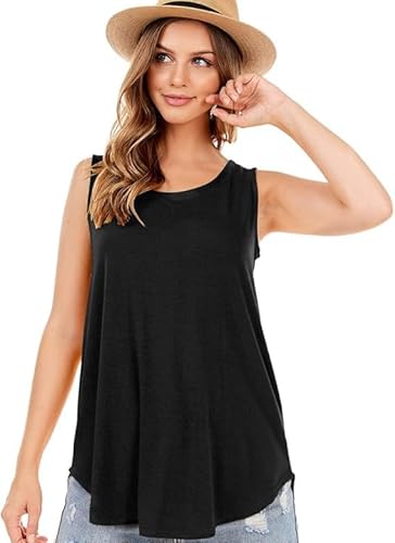 TTPSRY Damen Tank Top Ärmellose Sommer T Shirt Rundhals Oberteile Basic Shirt Cami Casual Tuniken Lässige Weste Bluse Blusentop Einfarbig Unterhemd (Schwarz-XL) von TTPSRY