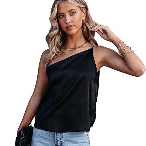 TTPSRY Tank Top Damen Oneshoulder Asymmetrisch Tops Sommer Elegant Ärmellos Trägertop Basic Tops Spaghettiträger Oberteile Shirt Casual Weste Bluse Achselshirt Trägershirt von TTPSRY
