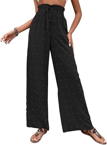 TTPSRY Hosen Damen Sommerhose Palazzo Weite Bein Hose Leicht Luftig Marlenehose mit Gummibund Culotte Capri Plissee Strand Hose Leinen Optik Elegant Freizeithose von TTPSRY