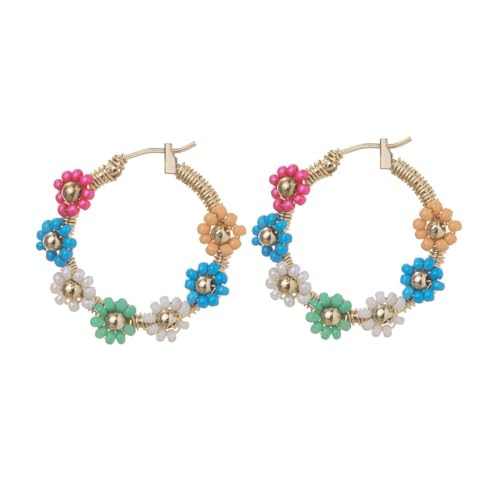 TTPSRY Kreisförmige Perlenohrringe Blumenmuster Handgewebte Mehrfarbige Creolen Bohemian Schmuck Damenohrringe von TTPSRY