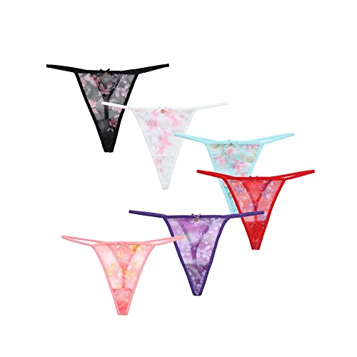 TTPSRY G-String 6er-Pack für Frauen Tangas Sexy Floral Mesh Thongs Panties Baumwolle Niedrige Taille für Damen Unterwäsche Bikini T-Back Tangas Knickers Multipack (S) von TTPSRY