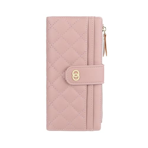TTPSRY Geldbörse Damen PU Leder Faltbare Brieftasche Langformat Portemonnaie Abnehmbarer Handschlaufe Handyfach Geldbeutel Viele Fächer Geldtasche Kapazität mit Kartenfächern（Rosa） von TTPSRY
