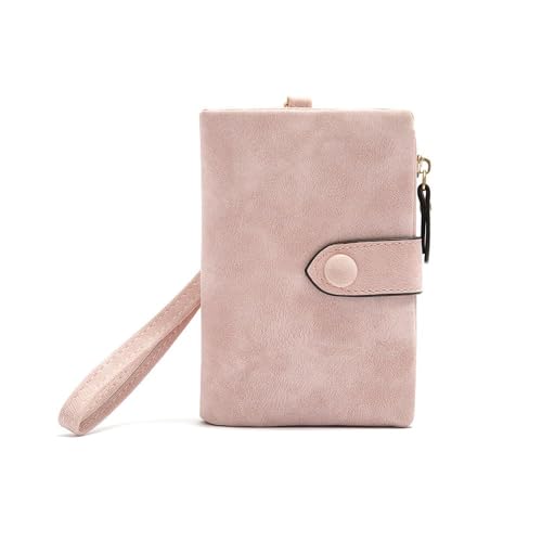 TTPSRY Geldbörse Damen Trifold Druckknopf Portemonnaie PU Leder Klein Münzfach Kurzer Geldbeutel Reißverschluss Viel Fächer Kartenfächer Kurzformat Portemonnaie Einfachheit Geschenk（Rosa） von TTPSRY