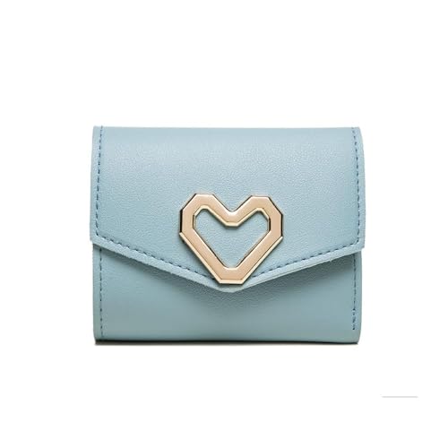 TTPSRY Geldbörse Damen Trifold Herzförmiger Druckknopf Portemonnaie PU Leder Klein Münzfach Kurzer Geldbeutel Reißverschluss Viel Fächer Kartenfächer Elegante und Süße für Mädchen（Blau） von TTPSRY