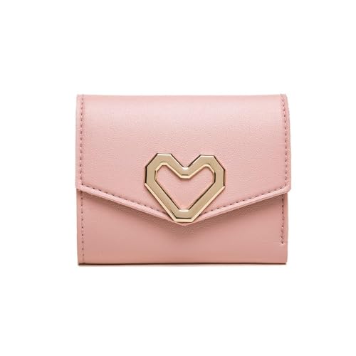 TTPSRY Geldbörse Damen Trifold Herzförmiger Druckknopf Portemonnaie PU Leder Klein Münzfach Kurzer Geldbeutel Reißverschluss Viel Fächer Kartenfächer Elegante und Süße für Mädchen（Rosa） von TTPSRY