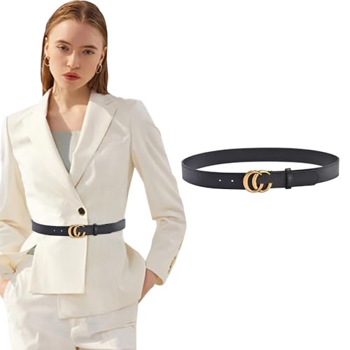TTPSRY Gürtel Damen Ledergürtel mit Gold Doppel Ring Verstellbarer Gürtel Breiter Mode Taillengürtel für Kleid Hose Jeans (105 CM) von TTPSRY