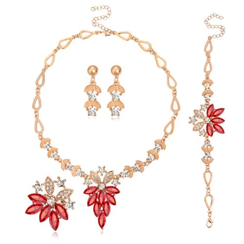 TTPSRY 4 Stück Blumenblatt Schmuckset Kristall Halskette Armband Ohrringe Ring Damen Schmuck Hochwertig Elegant Luxuriös Juwelenkollektion von TTPSRY